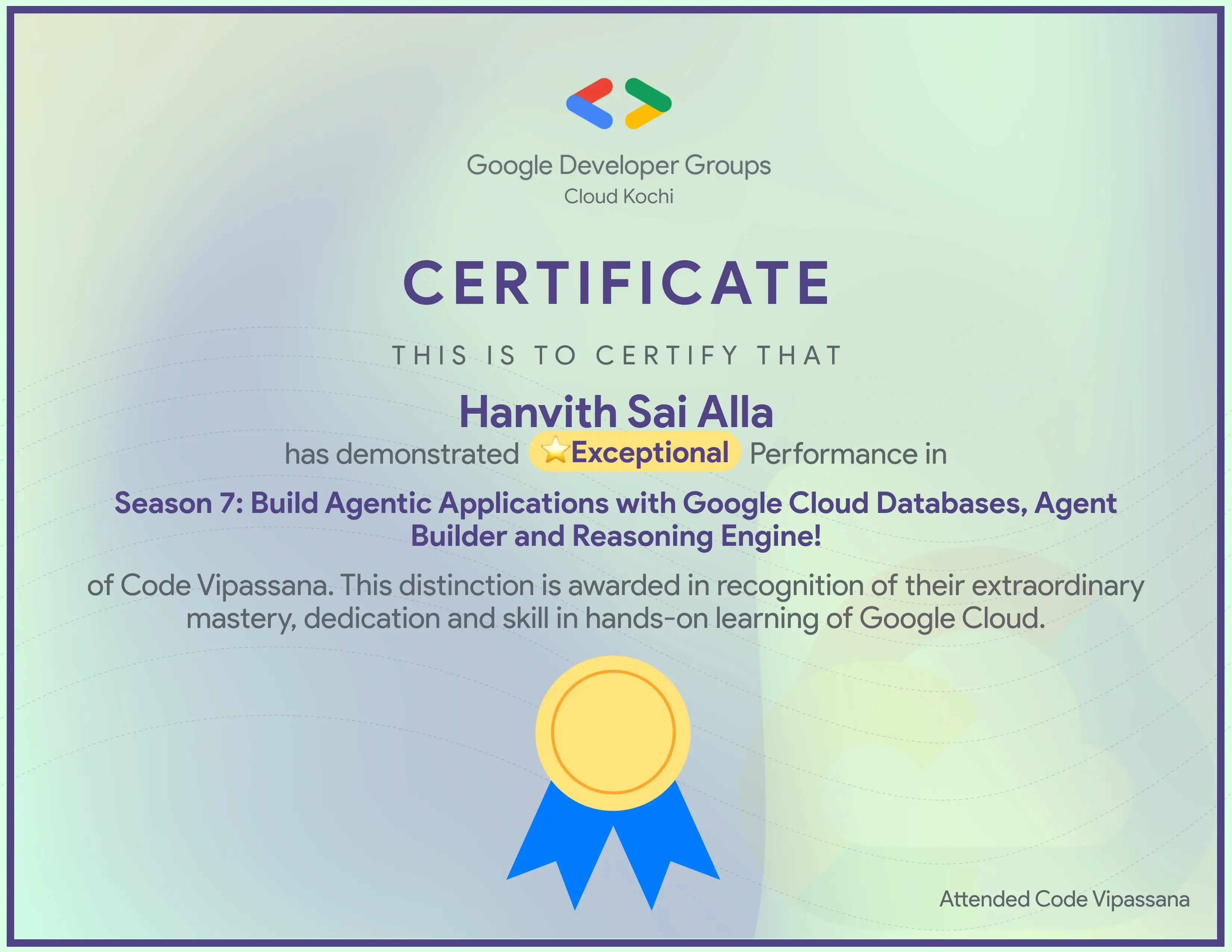 Code Vipassana: Season 7 - Build Agentic Applications with Google Cloud Databases, Agent Builder and Reasoning Engine